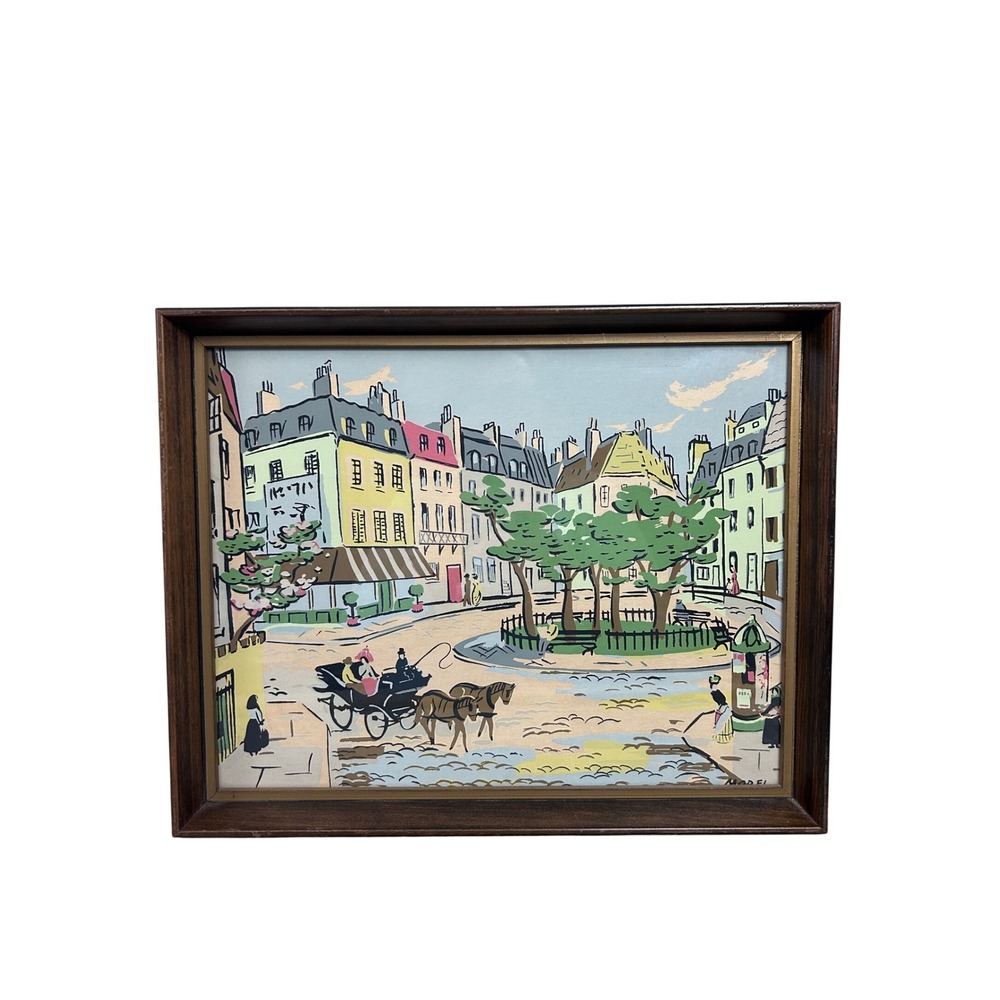 Vintage Mod-Art Cityscape‎ Painting Framed Street Scene 15x12 Signed Morel